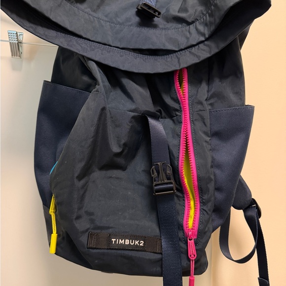 Timbuk2 Navy Backpack with Pink & Yellow Zipper Accents